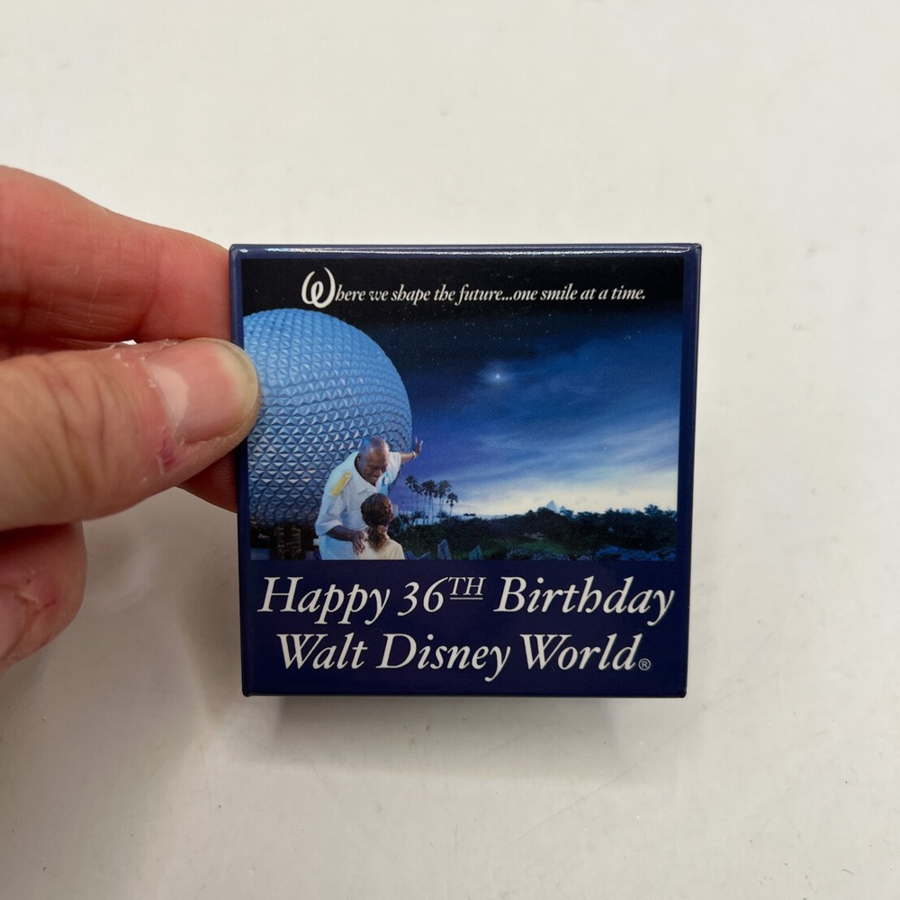 Walt Disney World Happy 36th Birthday Epcot Spaceship Earth Square Pin Blue